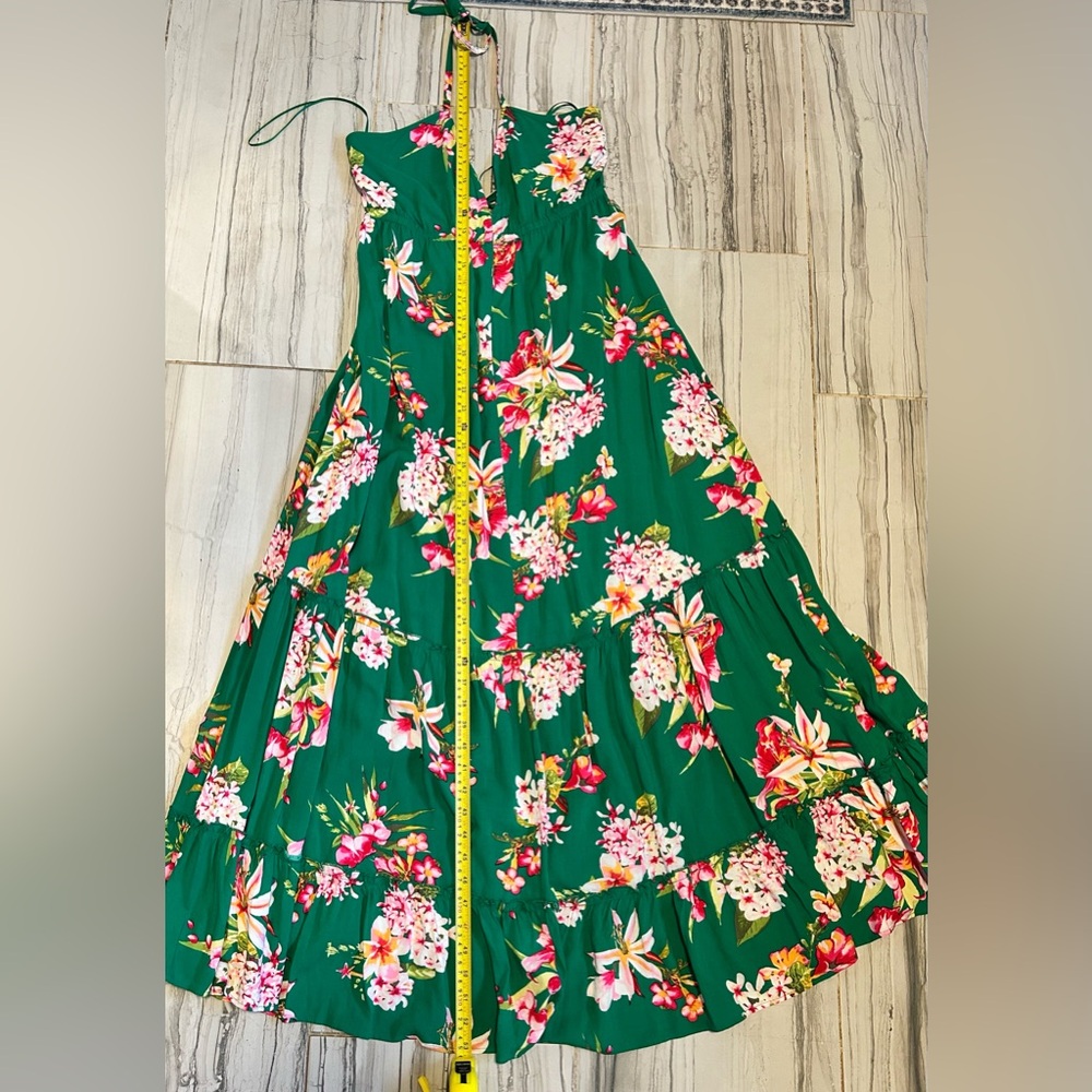 NWOT Green Floral Print Deep V Halter Maxi Dress Size Medium - Picture 15 of 16